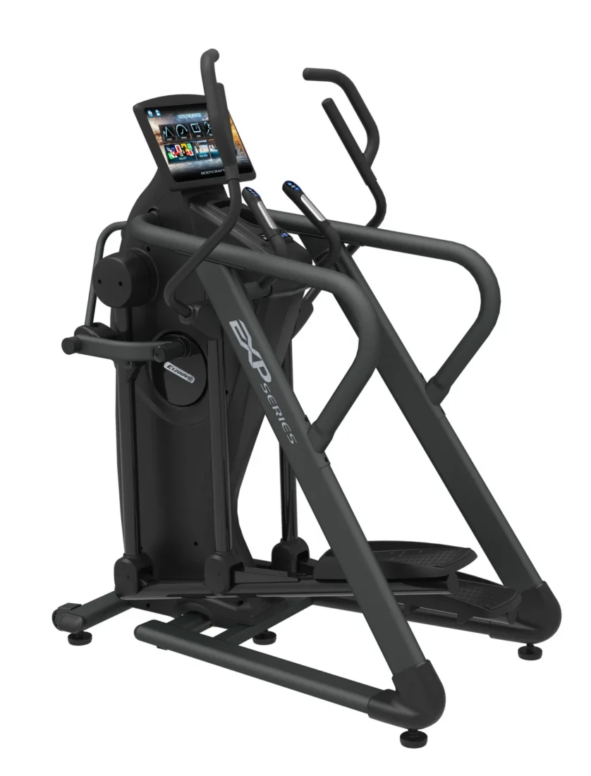 BodyCraft E1200VS elliptical with 16-inch touchscreen console, side view
