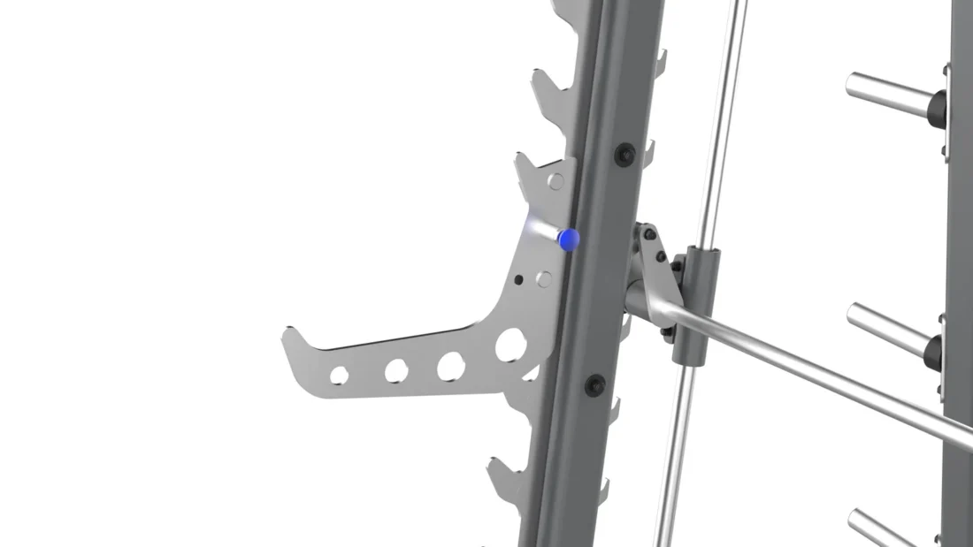 BodyCraft CSM safety catch installed on the Smith machine outside bar rack