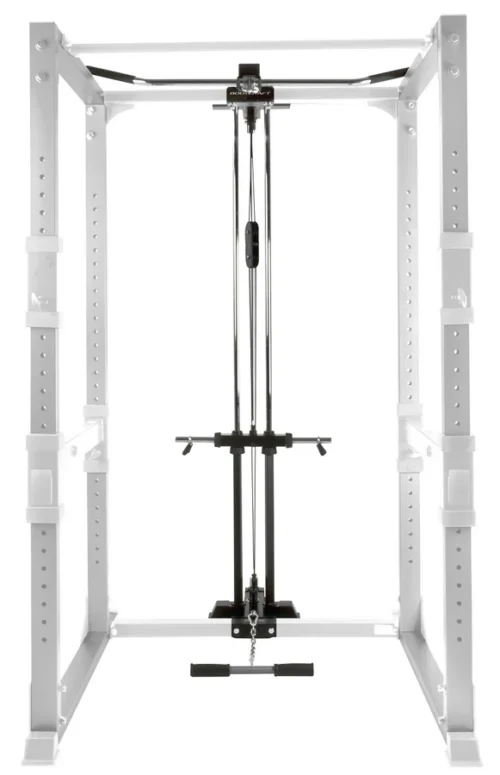BodyCraft F431 lat and low row option shown on a power rack