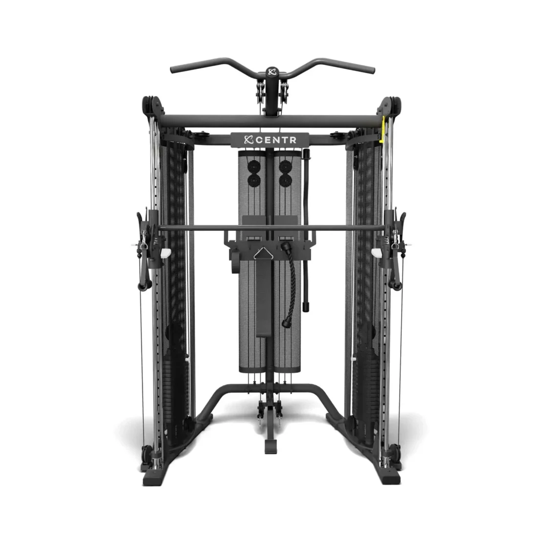 Inspire Series SF6 Smith functional trainer, front view on white, dual weight stacks and Smith bar