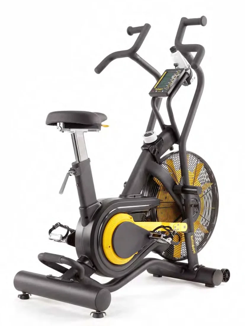 Renegade Air Bike Unlimited Mag air bike showing multi-grip handlebars, oversized foot pegs and yellow fan guard
