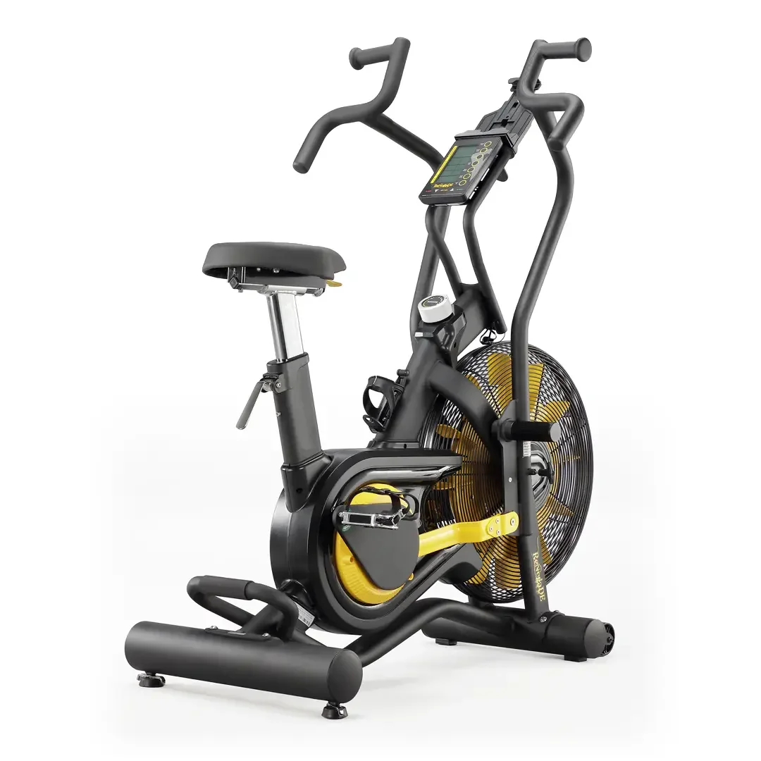 Renegade Air Bike Unlimited Mag commercial air bike with 8-level magnetic resistance dial, front three-quarter view