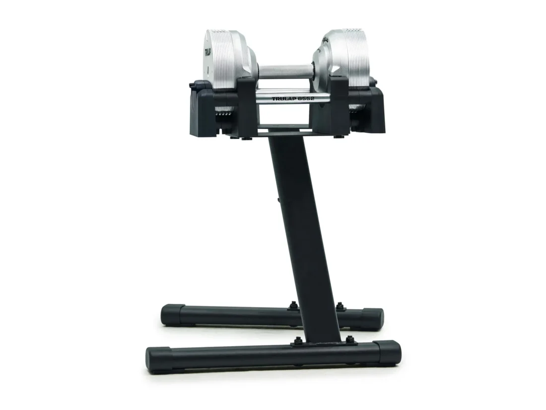 Side profile of the Trulap 8552 G4 and G2 rack bundle showing dumbbell height