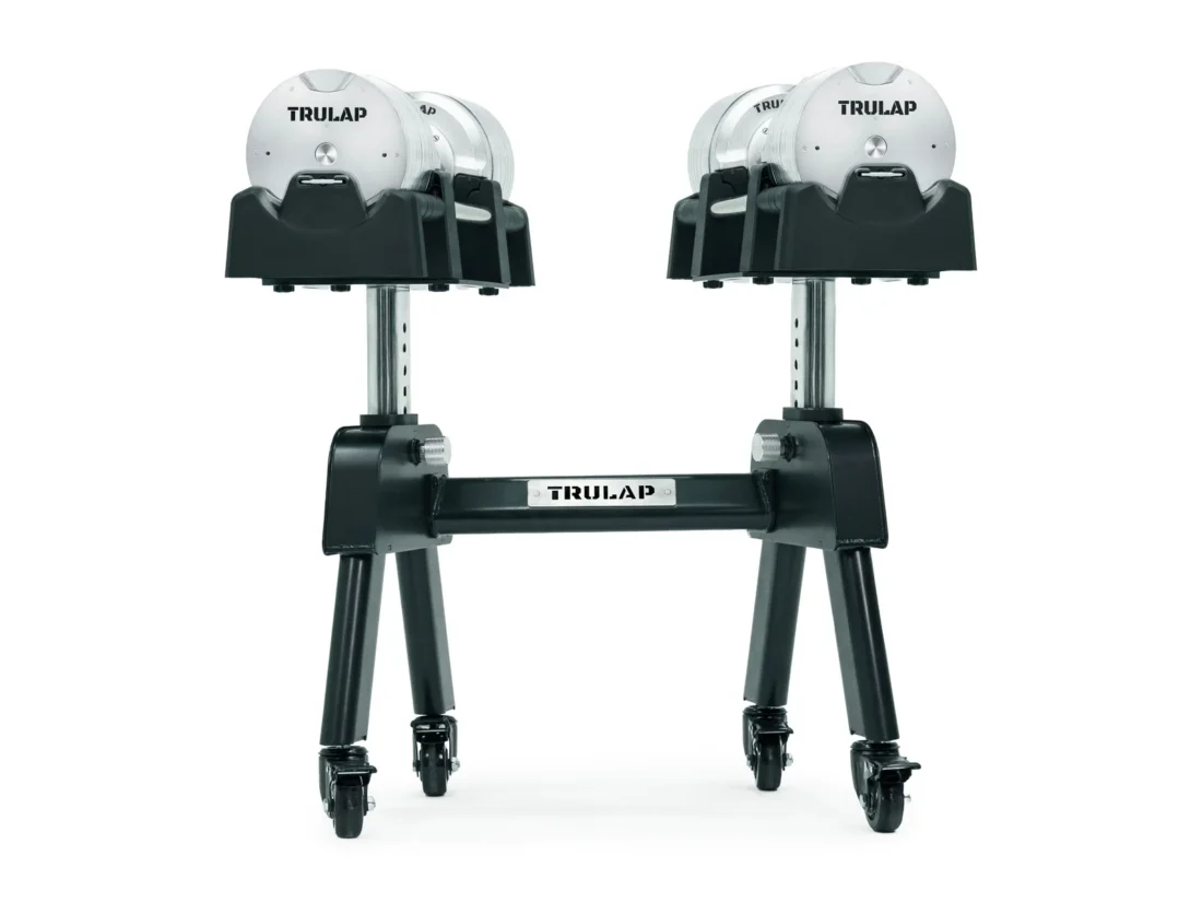 Trulap 8552 G4 dumbbells on the G3 rack with the columns raised